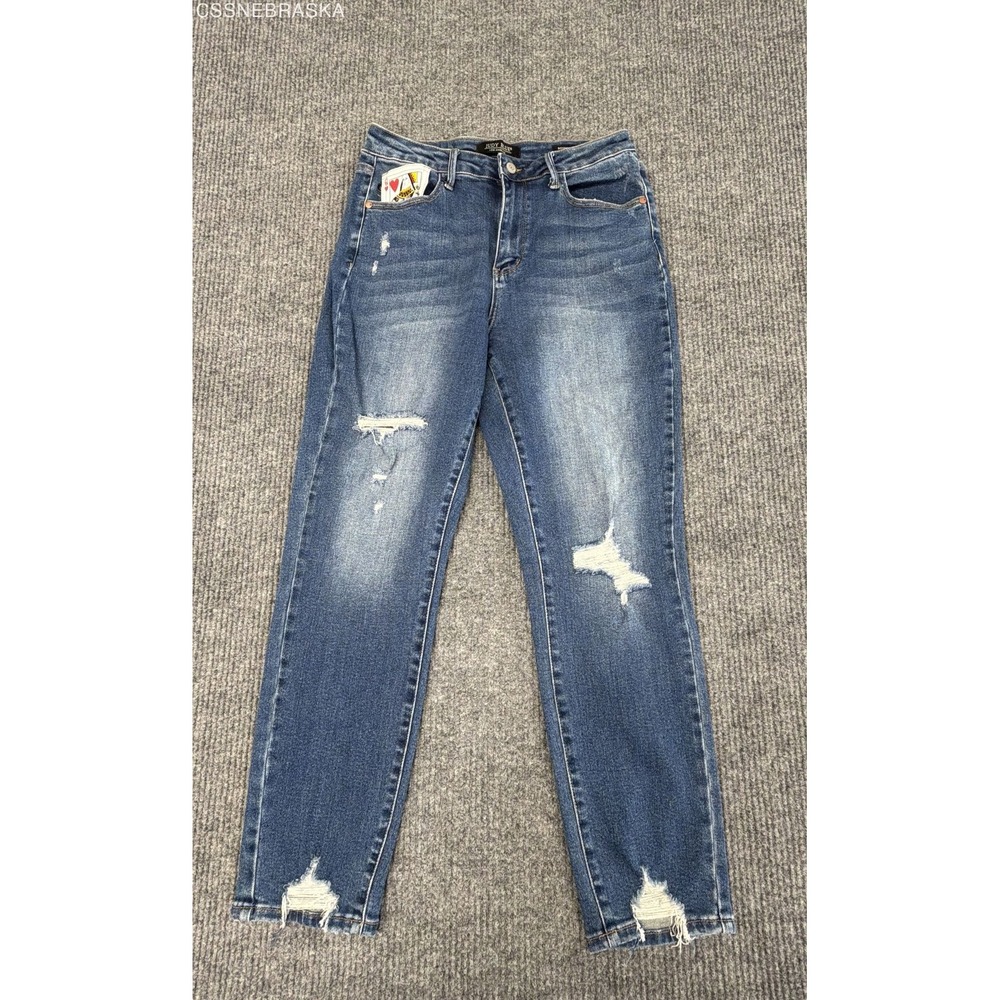Judy Blue Womens Boyfriend Fit Distressed Blue Denim Jeans 11/30 JB88569 MD